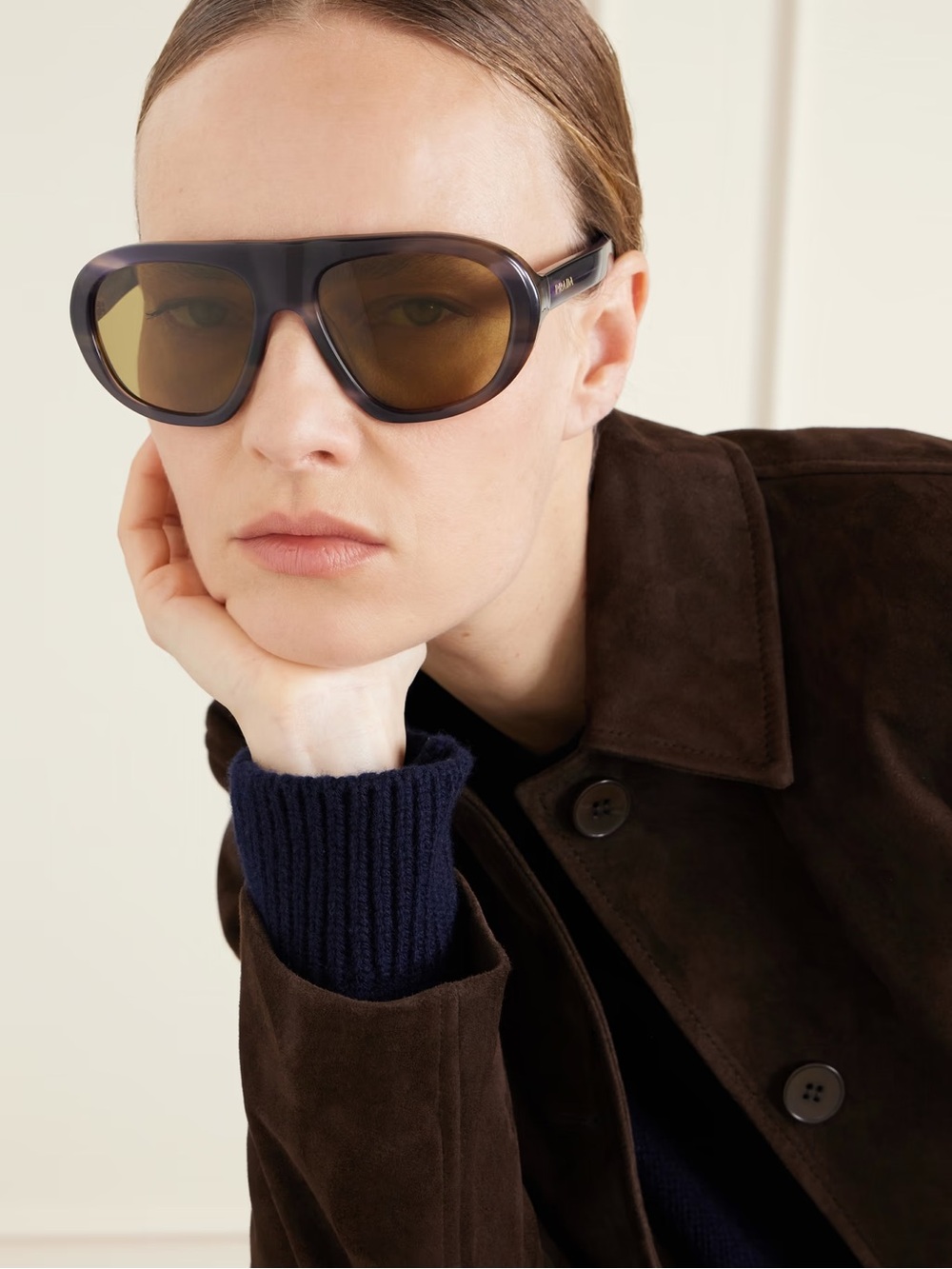 Prada Purple Frame Women's Sunglasses with Gold Logo Accent